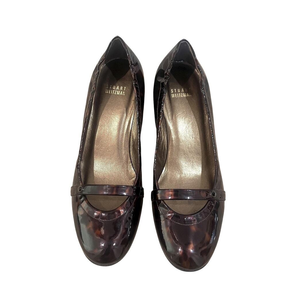 Stuart Weitzman Shoes Womens 8.5 Brown Tortoise Patent Mary Jane Kitten Heels - Picture 2 of 9